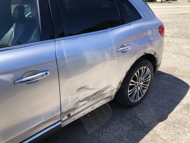 heavily damaged car.